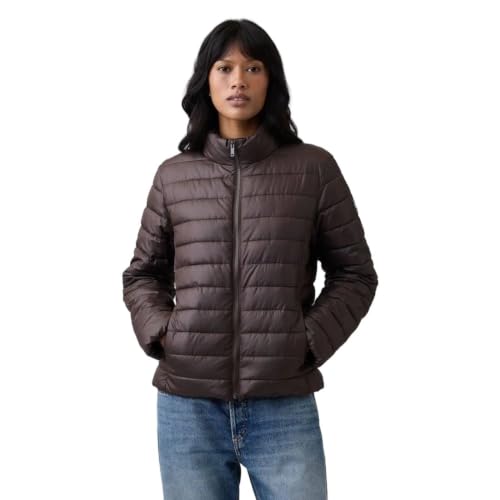 Women's Relaxed Fit Solid Puffer Jacket, Brown, L