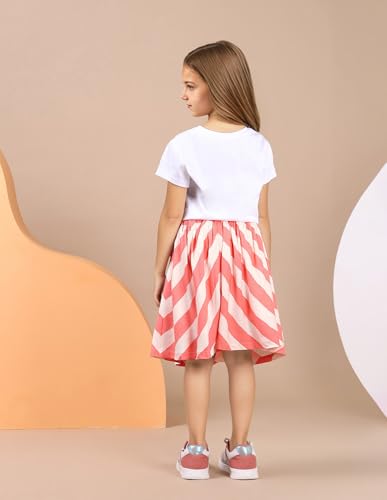 U.S. POLO ASSN. Girls Diagonal Striped Flared Skirt (UGSKR0036_Coral_9-10Y) Pink