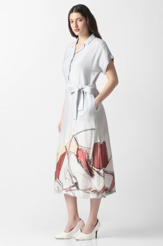 Women White Print Calf-Length Casual Dress