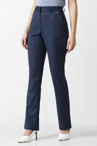 Van Heusen Women Navy Stripe Formal Trousers