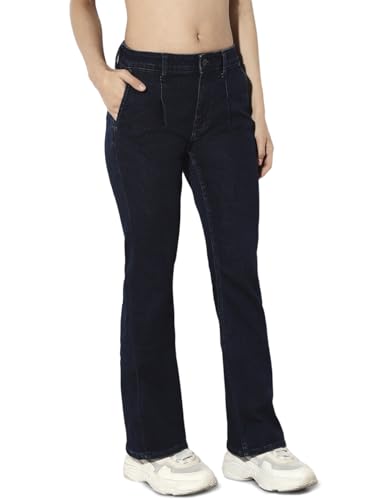ONLY Women's Solid Flared Mid-Rise Blue Jeans