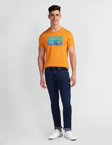 U.S. POLO ASSN. Mens Solid Half Sleeve Graphic Round Neck T-Shirts (UDTSHS0879_Orange_M)