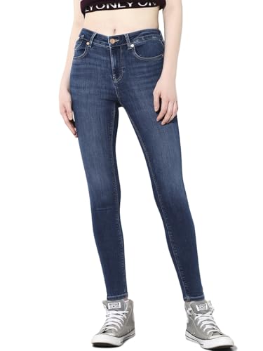 ONLY Women's Solid Skinny Fit High-Rise Blue Jeans