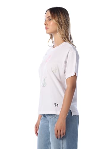 ONLY Women's Graphic Print Regular Fit White T-Shirt