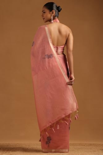 Soch Womens Pink Chanderi Floral Woven Design Saree