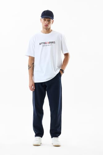 SNITCH Men Jeans | Baggy Fit Relaxed Style with Turned-Up Hem & Mid Rise | 100% Cotton Woven Fabric for Casual & Street Wear |Navy