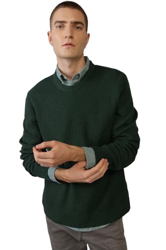 American Eagle Men Green Waffle Crew Neck Sweater