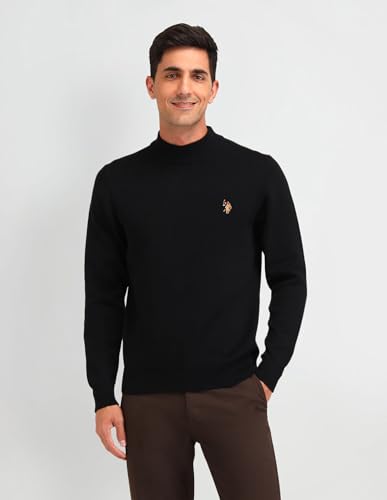 U.S. Polo Assn. Denim Co. Mens Black Solid Long Sleeve Cotton Classic Pullover Sweater (UDSWE0298_Black_)