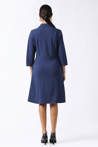 Van Heusen Women's Polyester Blend Modern Knee-Length Dress (VWCDERGFL33544_Blue