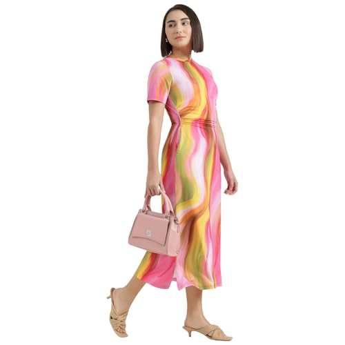 United Colors of Benetton Round Neck Swirl Print Dress (Size : S) - 26P3099W3950I901 Multicolour