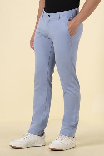 Men Light Blue Solid Casual Trousers