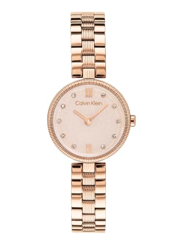 Calvin Klein Gleam Qtz Basic Slim Blush Color Round Dial Women's Watch | Ionic Plated Rose Gold Steel Material | Bracelet Watch - 25100227