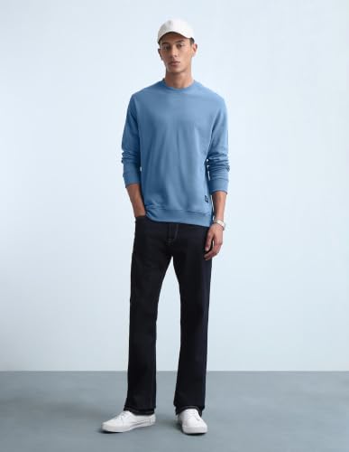 Flying Machine Men's Solid Regular Fit Sweatshirt (FMSWS3213_Blue_L)