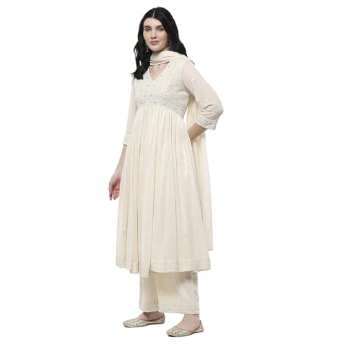 Biba Women's Cotton Kurta Set (SKDSTRA10507SS25OWHT_Off White