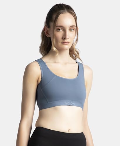 Jockey AP20 Women's Wirefree Padded Tactel Nylon Elastane Stretch Full Coverage Racerback Styling Sports Bra with StayFresh and StayDry Treatment_Frost_M