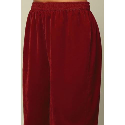Rangriti Women's Poly Velvet Kurta Set (WNTRWR20383AW24RED_Red