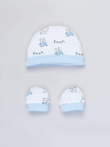 Torn Nation Newborn Baby Romper Set – 100% Cotton, 0-6 Months, 6-12 Months | 5-Piece Set with Full-Sleeve & Half-Sleeve Rompers, Bib, Gloves, Cap (blue pooh, 0-6 Months)