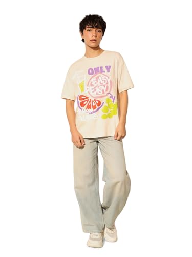 ONLY Women's Loose Fit Beige T-Shirt