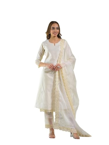 Divena Cream Chanderi Kurta Pant With Dupatta