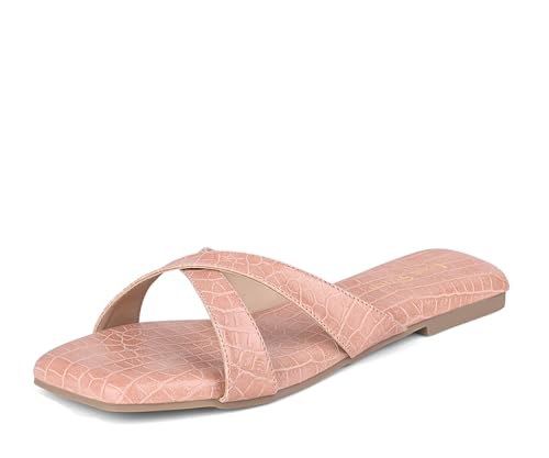 LOUIS STITCH Women’s Slip-On Flat Sandals | Comfortable Pink Flat Sandals | LSOF-FI07-CSCR | UK-4