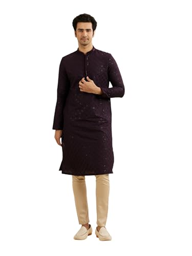 Manyavar Men's Self Patterned Sequined Bandhgala Kurta Set (Purple,XXXL)