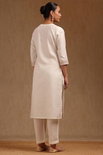 Soch Womens Off White Gadwal Embroidered Kurta Set With Thread Work