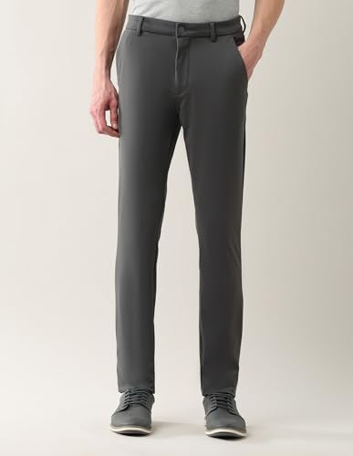 Arrow Sports Men's Slim Fit Solid Anti-Crush Dura Flex Trousers Dark Grey