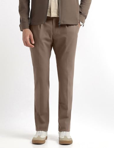 Arrow Newyork Men's Pleated Front Regular Fit Trousers (ANAKTR2334_Dark Brown_34)