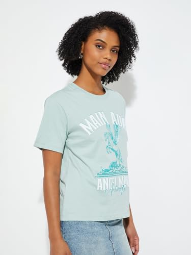 Max URB_N Women Printed Relaxed Fit T-Shirt (Blue_XS)