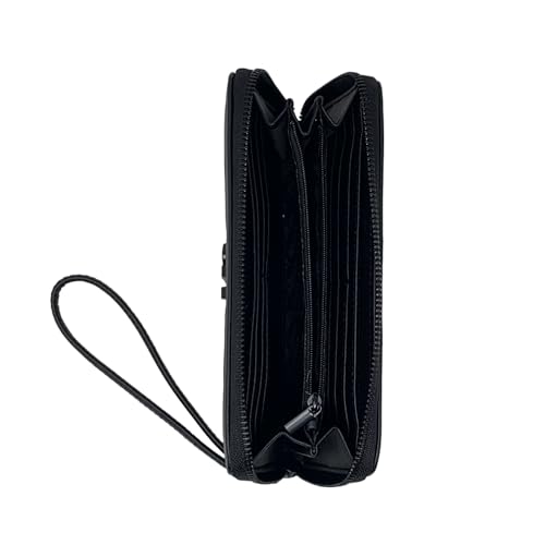 Steve Madden LARGE ZIP AROUND Wristlet Wallet (BLACK CHECKER LOGO), One Size, Zip Around Wristlet Wallet