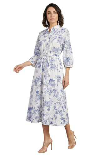 W for Woman White Floral Printed Pure Cotton A-line Shirt Dress with Fabric Belt - (W13497-126867-XL)