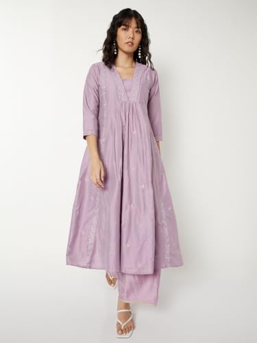 Max Women Embroidered A-line Kurta Set(Purple_XXL)
