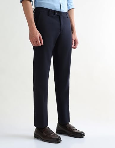 Arrow Men's Dobby Regular Fit Trousers (ARAKTR2039_Navy_38)