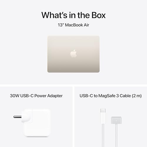 Apple 2026 MacBook Air 13″ laptop with M5 chip: AI and Apple Intelligence, 34.46 cm (13.6″) Liquid Retina Display, 16GB Unified Memory, 512GB SSD Storage, 12MP Center Stage Camera, Touch ID; Starlight