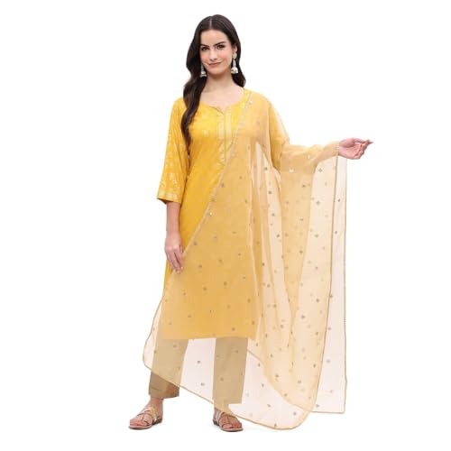Rangriti Women's Gold-Toned Poly Organza Embellished Festive Dupatta_FREE