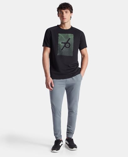 Jockey MV02 Men's Super Combed Cotton Blend Graphic Printed Round Neck Half Sleeve T-Shirt with Stay Fresh Treatment_Black_S