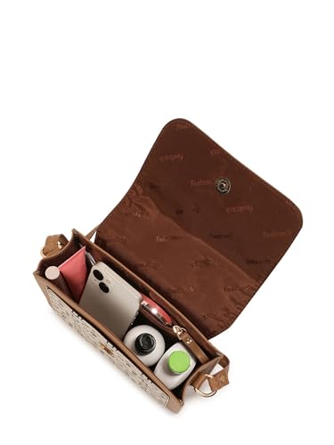 Fastrack Printed PU Structured Sling Bag for Women, Ladies and Girls | Sling Bag with Doodle Print and Button Closure Tan