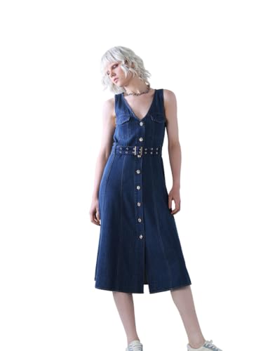ONLY Women's Solid Fit and Flare Blue Dress with Belt