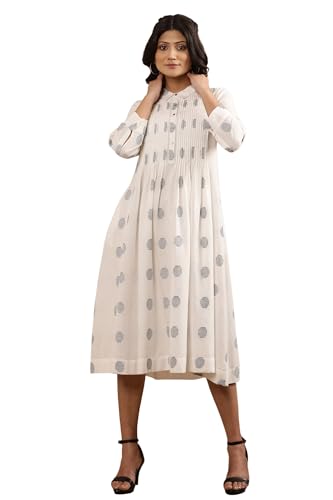 W Women White Polka Print Cotton Flarred Dress_24FEW11081-313884_L