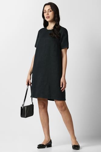 Van Heusen Women's Polyester Modern Above The Knee Dress (VWDRFRGFE55904_Black
