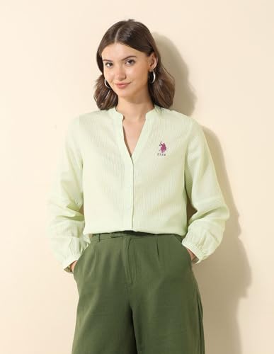 U.S. POLO ASSN. Vertical Striped Regular Fit Shirt (UWSS25SHT211_Green_S)