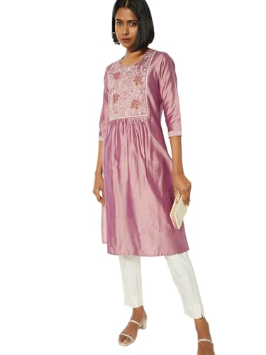 Max Women Embroidered Straight Kurta (Purple_XL)