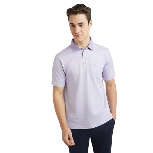 Park Avenue Men Slim Fit Two Tone Pattern Pure Cotton Half Sleeve Polo Neck Formal T-Shirt (Size: 42)-PMKA00664-V4 Medium Violet
