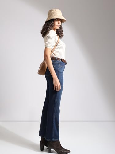 VERO MODA Womens Wide Leg Jeans Dark Blue Denim