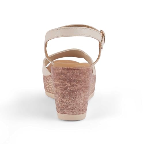 tresmode SANET Women's Wedges Sandals Platform Heels Cream, 5 UK / 38 EU - Round Open Toe Comfortable Soft Footwear - Vegan Friendly Durable