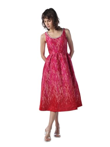 ONLY Women Self Design Fit and Flare Pink Dress