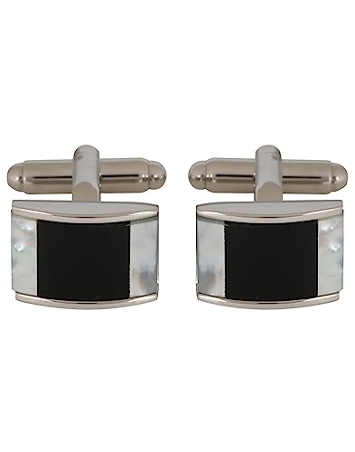 Peluche Natural Mother of Pearl Stone (Semi-precious) & Black Onyx Stone Cufflinks for Men