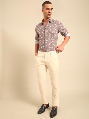 Linen Club Men's Regular Fit Solid Linen Casual Trouser | Linen Trouser for Men Beige