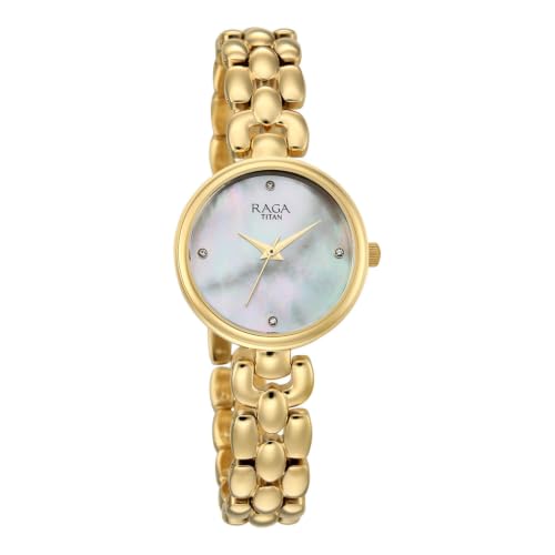 Raga Showstopper 5.0 Quartz 3 Hands Round White MOP Dial, Gold Strap Watch for Women - 95461YM01