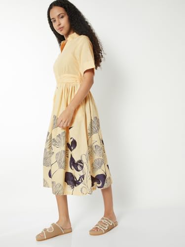Max Women Floral Print Midi Shirt Dress(White_M)